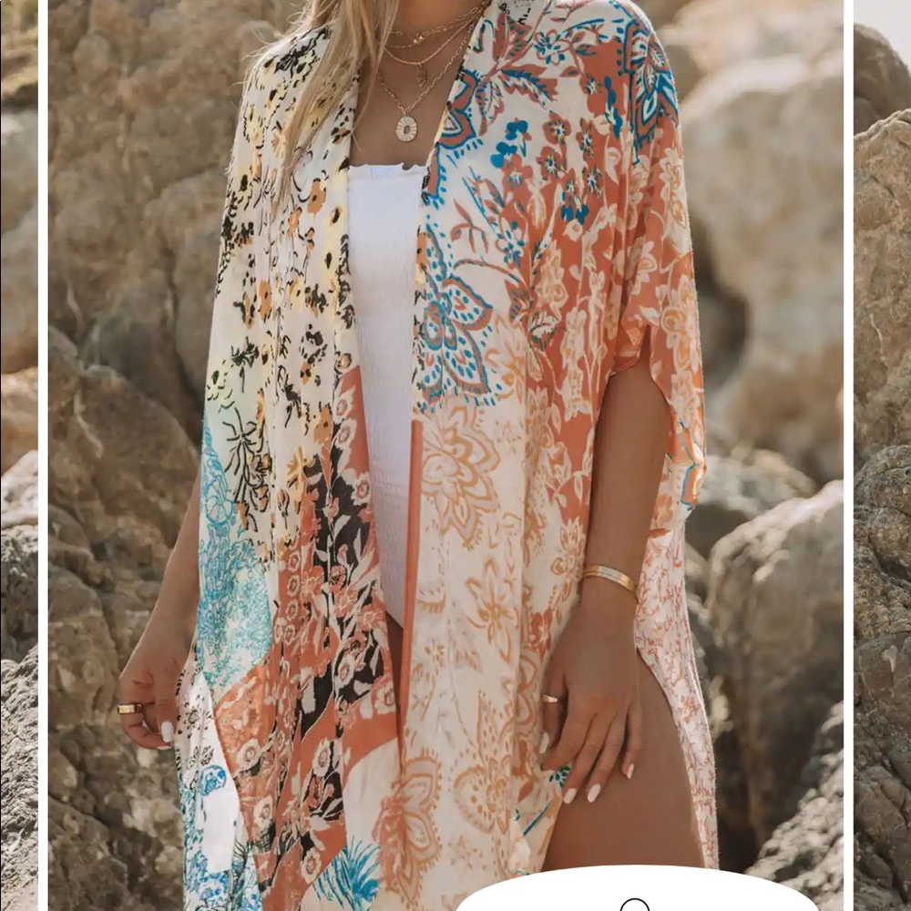 IZZIE PRINTED KAFTAN - CORAL TURQUOISE